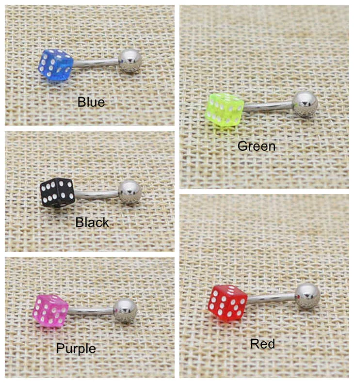 14 Gauge Acrylic Dice Belly Button Rings