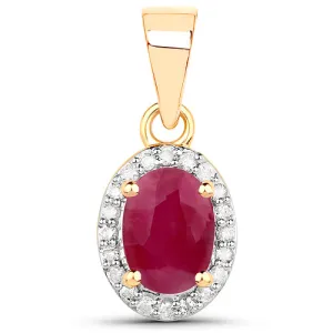 14K Yellow Gold Oval Ruby Halo Diamond Pendant