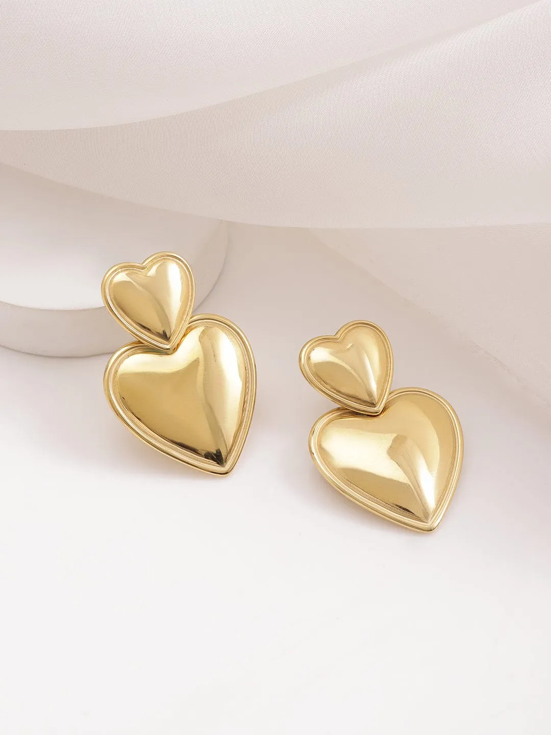 18KT Gold Plated Stainles Steel  Tarnish Free Waterproof Demi-Fine Drop Heart Earrings