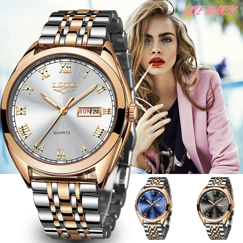 2021 Lige New Rose Gold Women Watch Business Quartz Watch Ladies Top Luxury Female Wrist Watch Girl