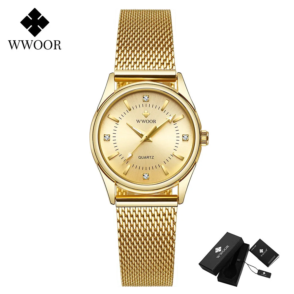 2022 Wwoor Fashion Classic Ladies Watch Luxury Diamond Rose Gold Women Bracelet Watch Elegant Dress