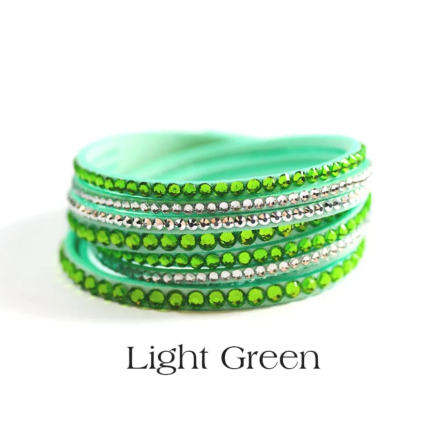 5 Leatherette Wrap Bracelets with Crystals