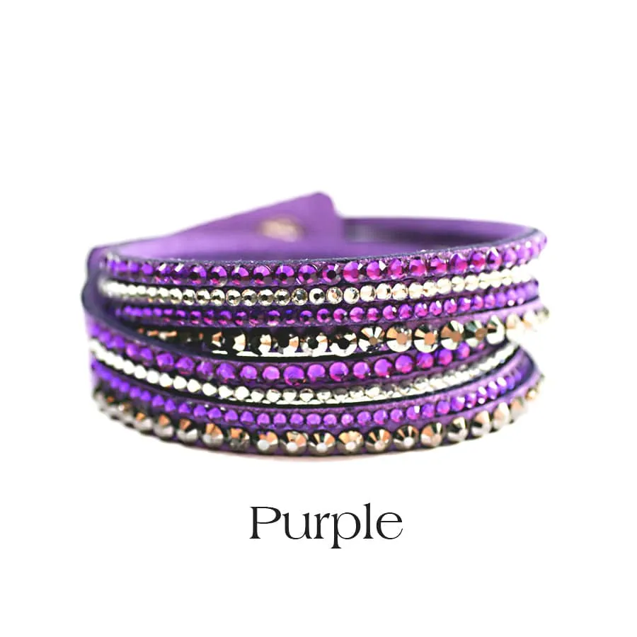 5 Leatherette Wrap Bracelets with Crystals