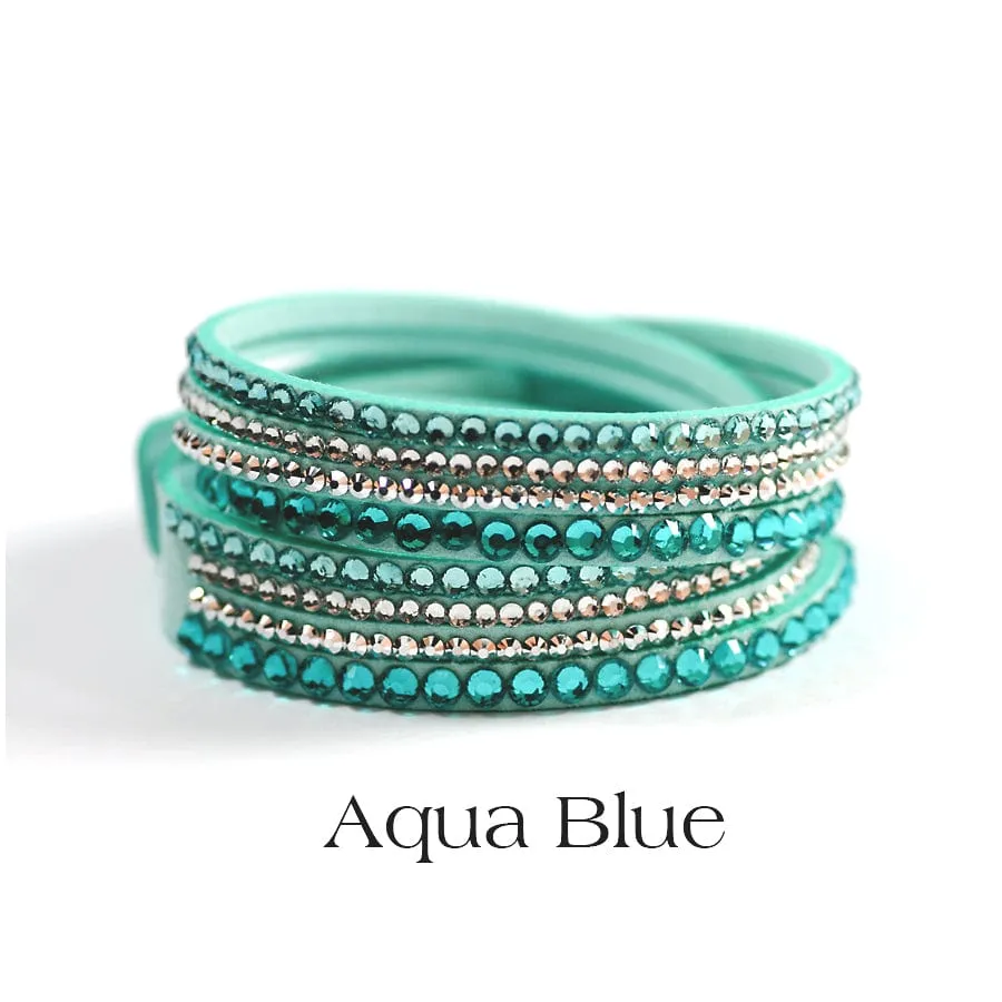 5 Leatherette Wrap Bracelets with Crystals