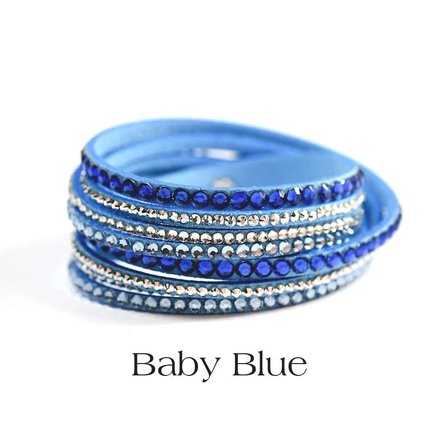 5 Leatherette Wrap Bracelets with Crystals