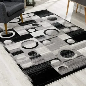 7' X 9' Gray Blocks And Rings Area Rug