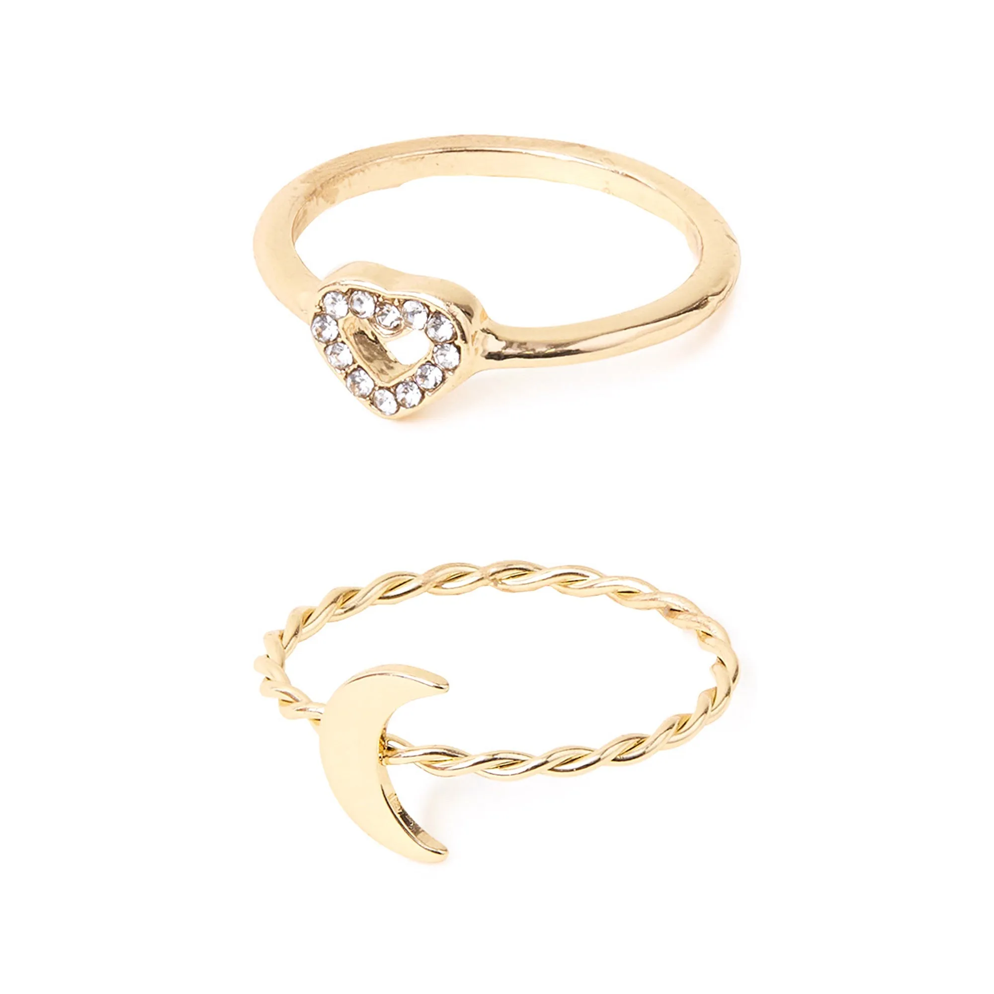 Accessorize London Women's Gold Heart Pave Rings White Pack Of Two-Small