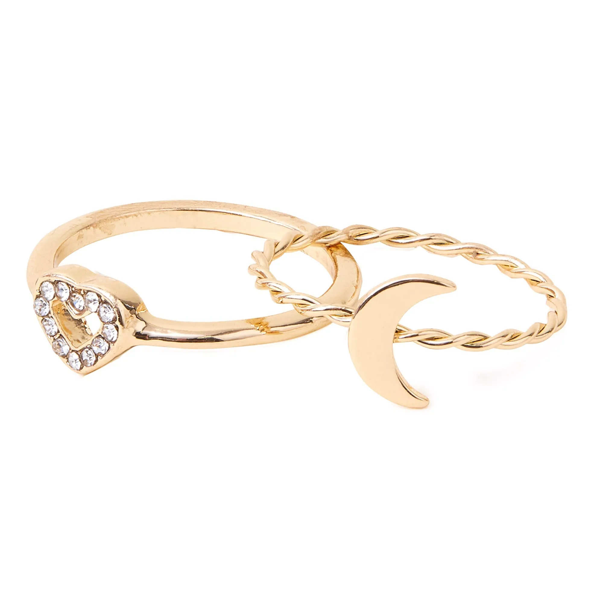 Accessorize London Women's Gold Heart Pave Rings White Pack Of Two-Small