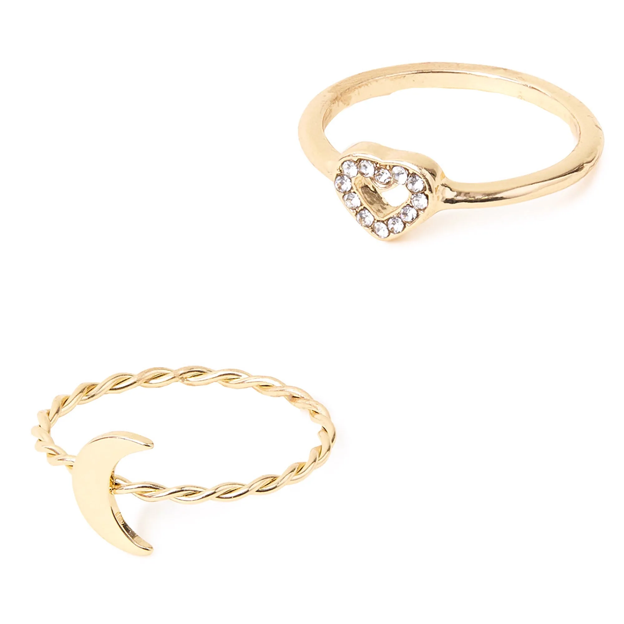 Accessorize London Women's Gold Heart Pave Rings White Pack Of Two-Small