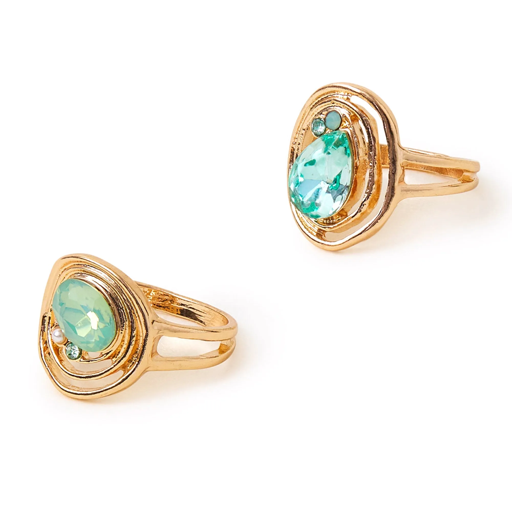 Accessorize London Women's Green 2-Pack Encircled Gem Rings Green-Medium