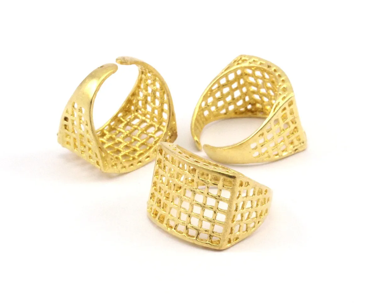 Adjustable Riddled Ring - 5 Raw Brass Adjustable Riddled Rings N0020