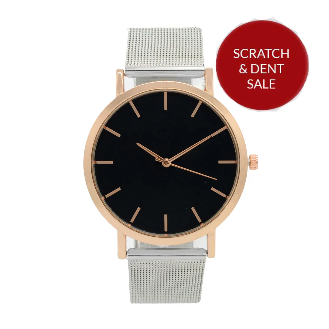 Alex Black & Rosegold Dial Silver Mesh Strap Watch -SAMPLE