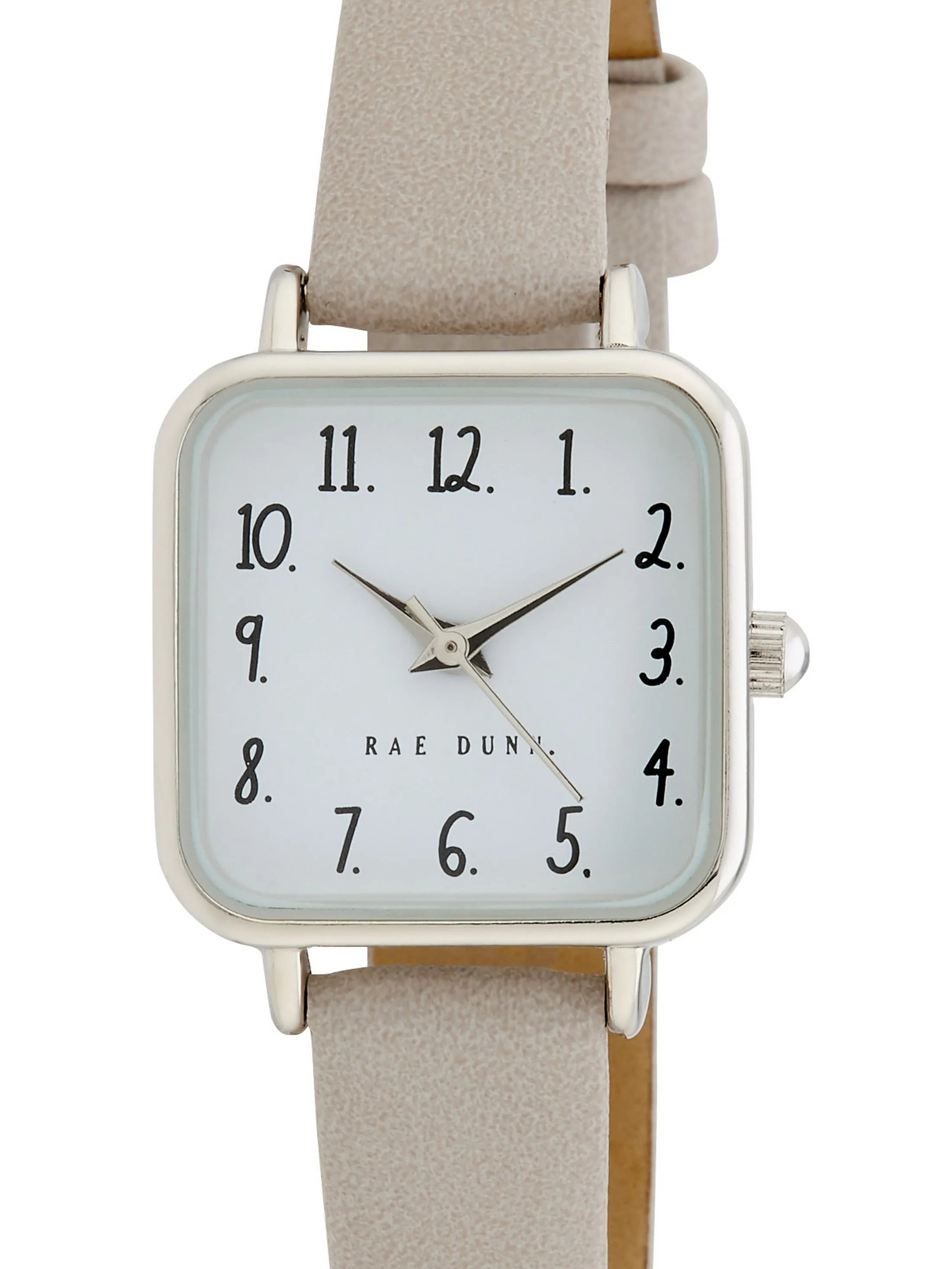 AMY Square Face Vegan Leather Strap Watch in Taupe with Silver, 24mm