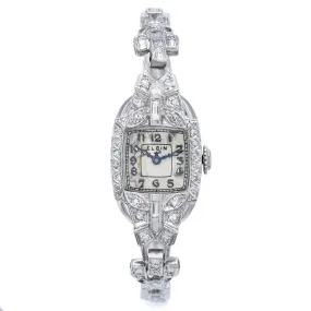 Antique Elgin Platinum & 14K White Gold 0.66 TCW Diamond Hand Wind Women's Watch