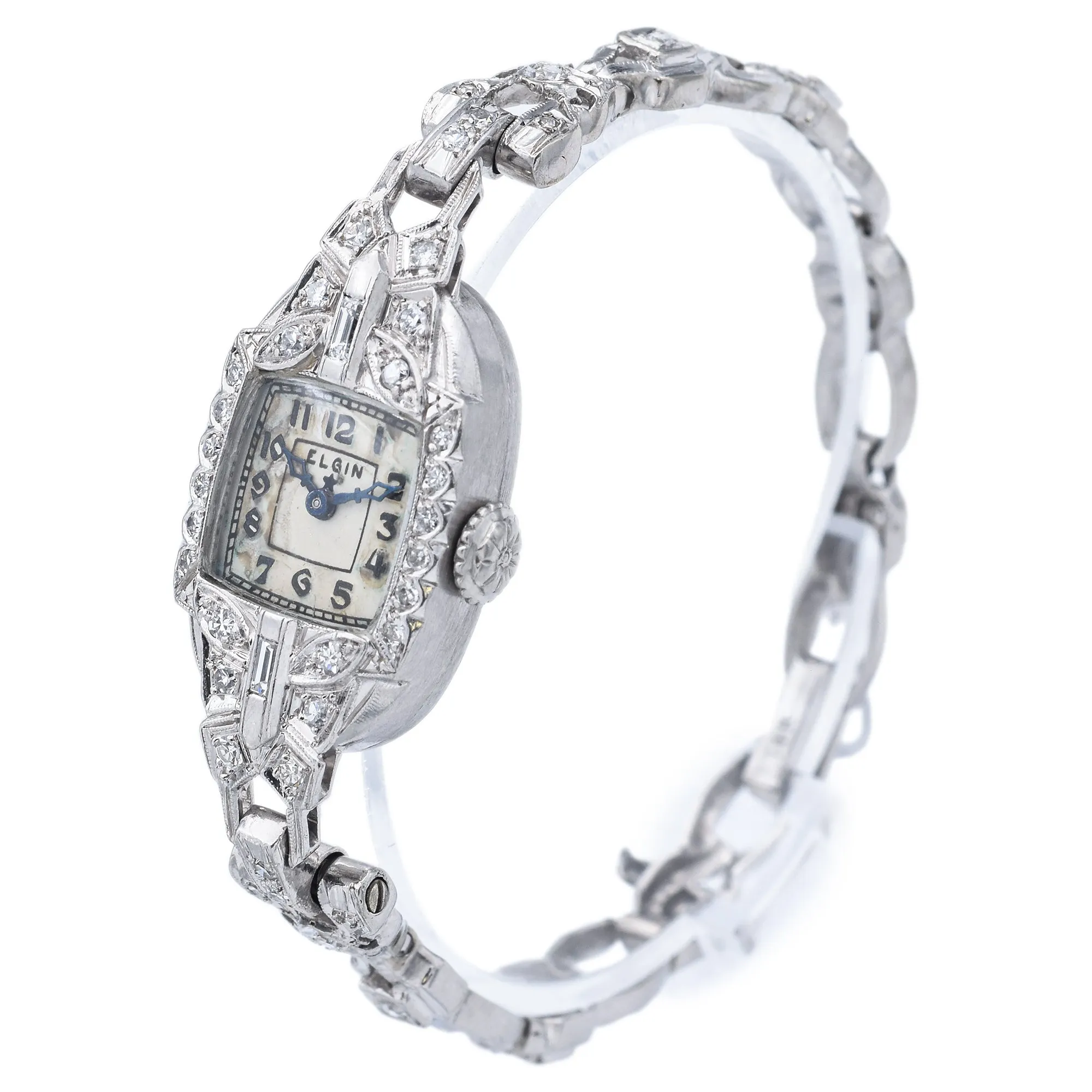 Antique Elgin Platinum & 14K White Gold 0.66 TCW Diamond Hand Wind Women's Watch