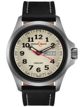 ArmourLite Mens Officer Series Watch - Black Leather Strap - Day/Date - 100m