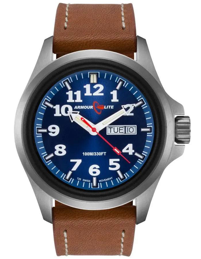 ArmourLite Officer Series Mens Watch - Leather Strap - Blue Dial - Day/Date