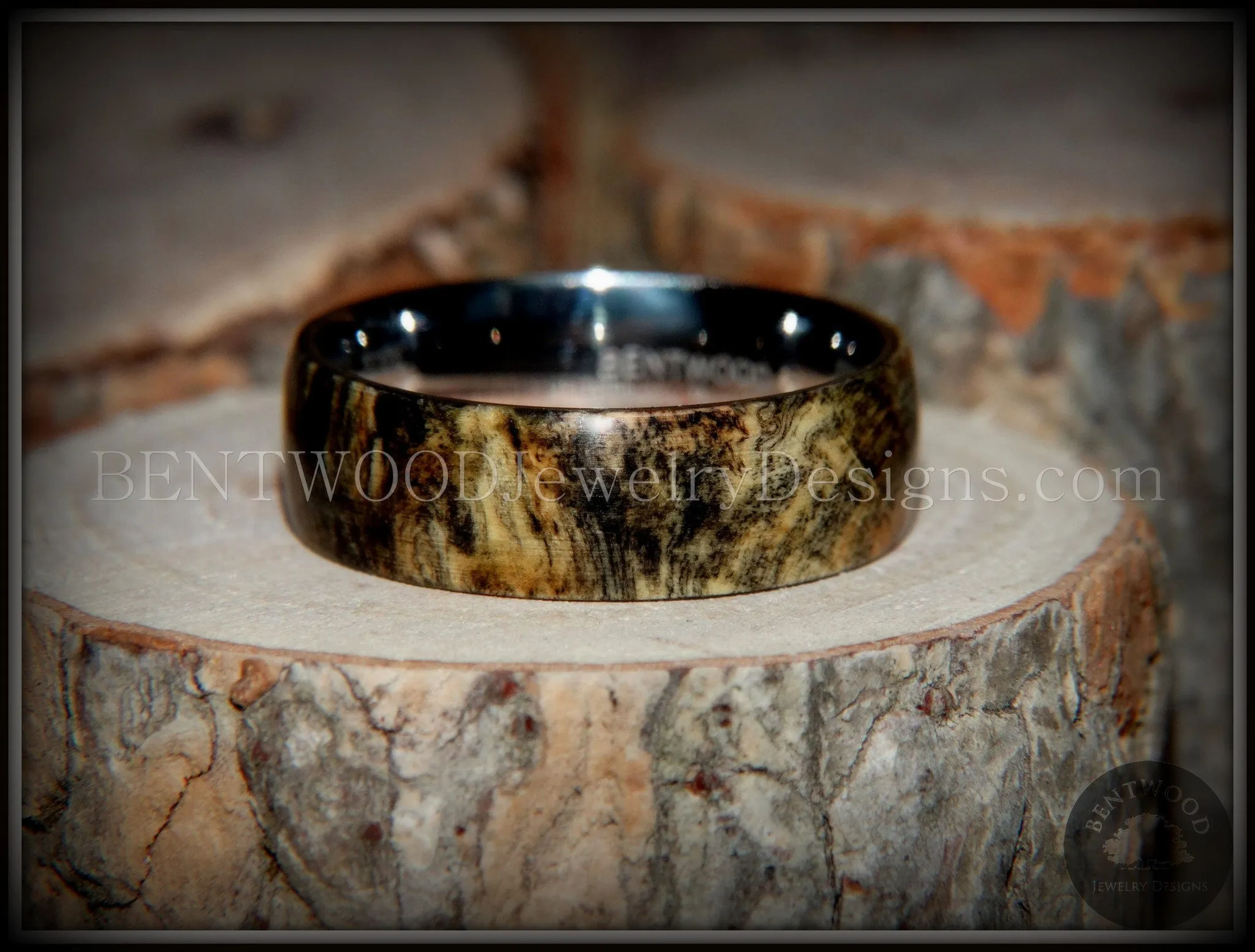 Bentwood Ring - Ohio Buckeye Burl Wood Ring with Surgical Grade Stainless Steel Comfort Fit Metal Core