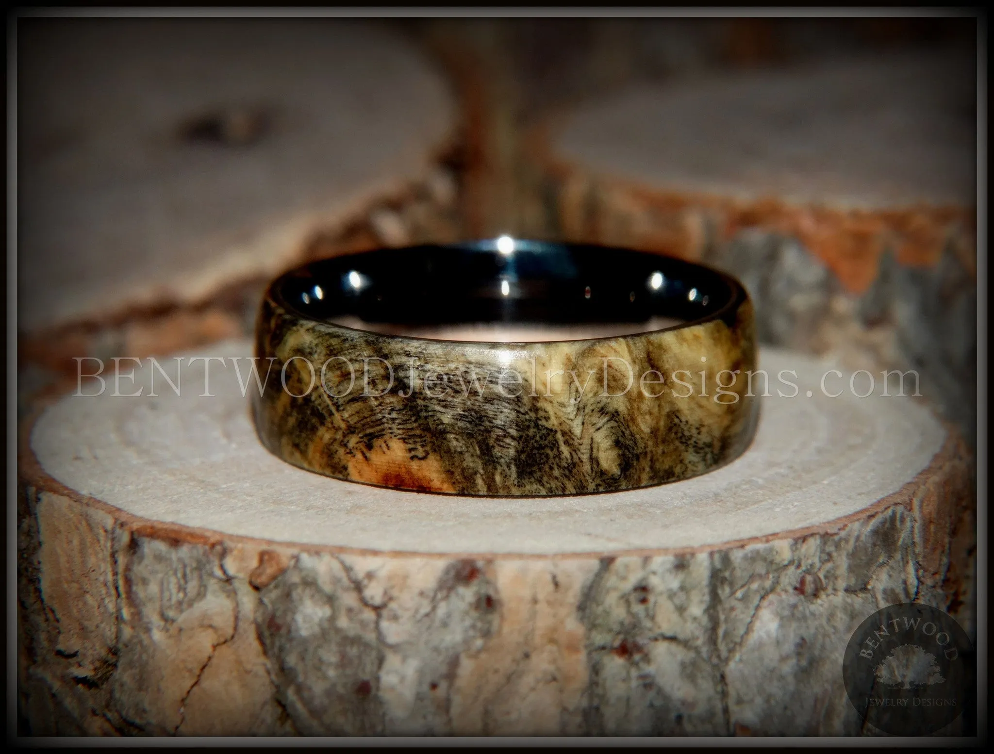 Bentwood Ring - Ohio Buckeye Burl Wood Ring with Surgical Grade Stainless Steel Comfort Fit Metal Core