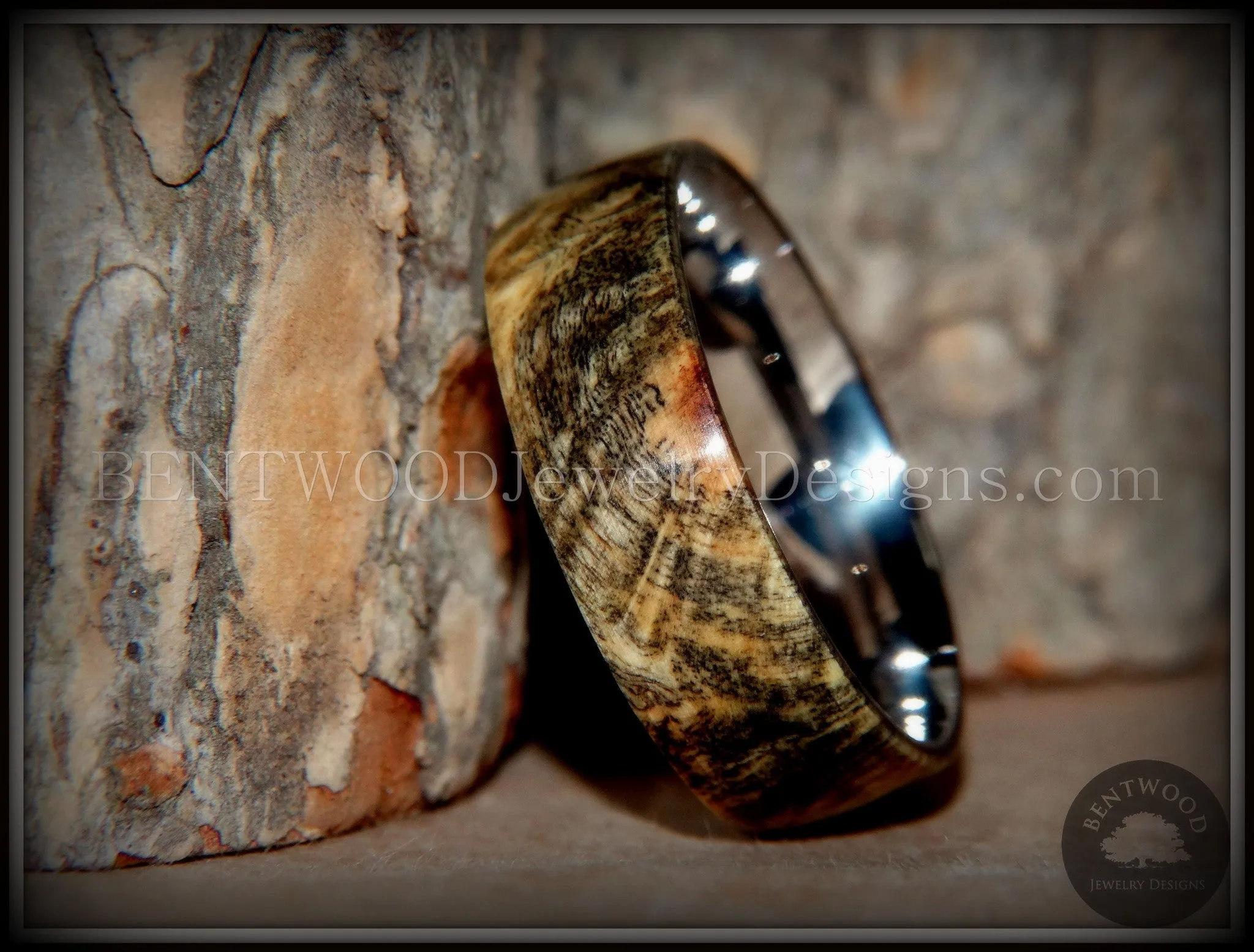 Bentwood Ring - Ohio Buckeye Burl Wood Ring with Surgical Grade Stainless Steel Comfort Fit Metal Core