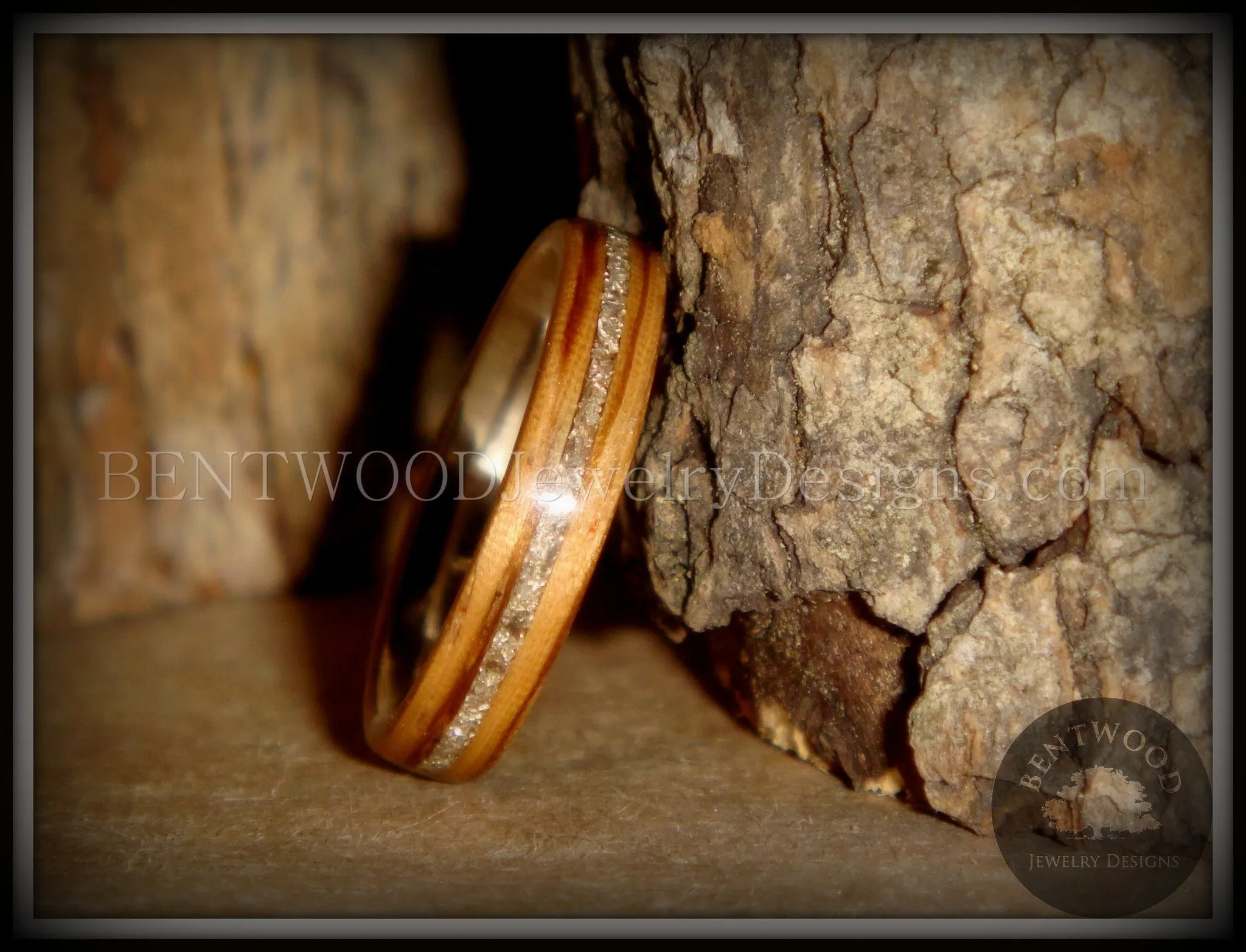 Bentwood Ring - Zebrawood Ring with Fine Silver Core and Silver Glass Inlay