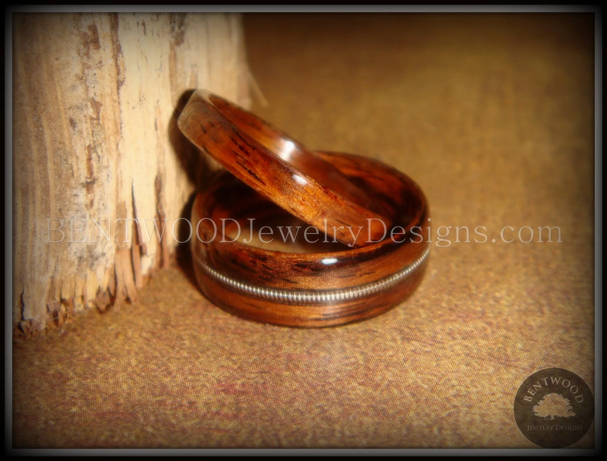 Bentwood Rings Set - Rosewood Wooden Ring Set with Guitar String Inlay and Classic Wood