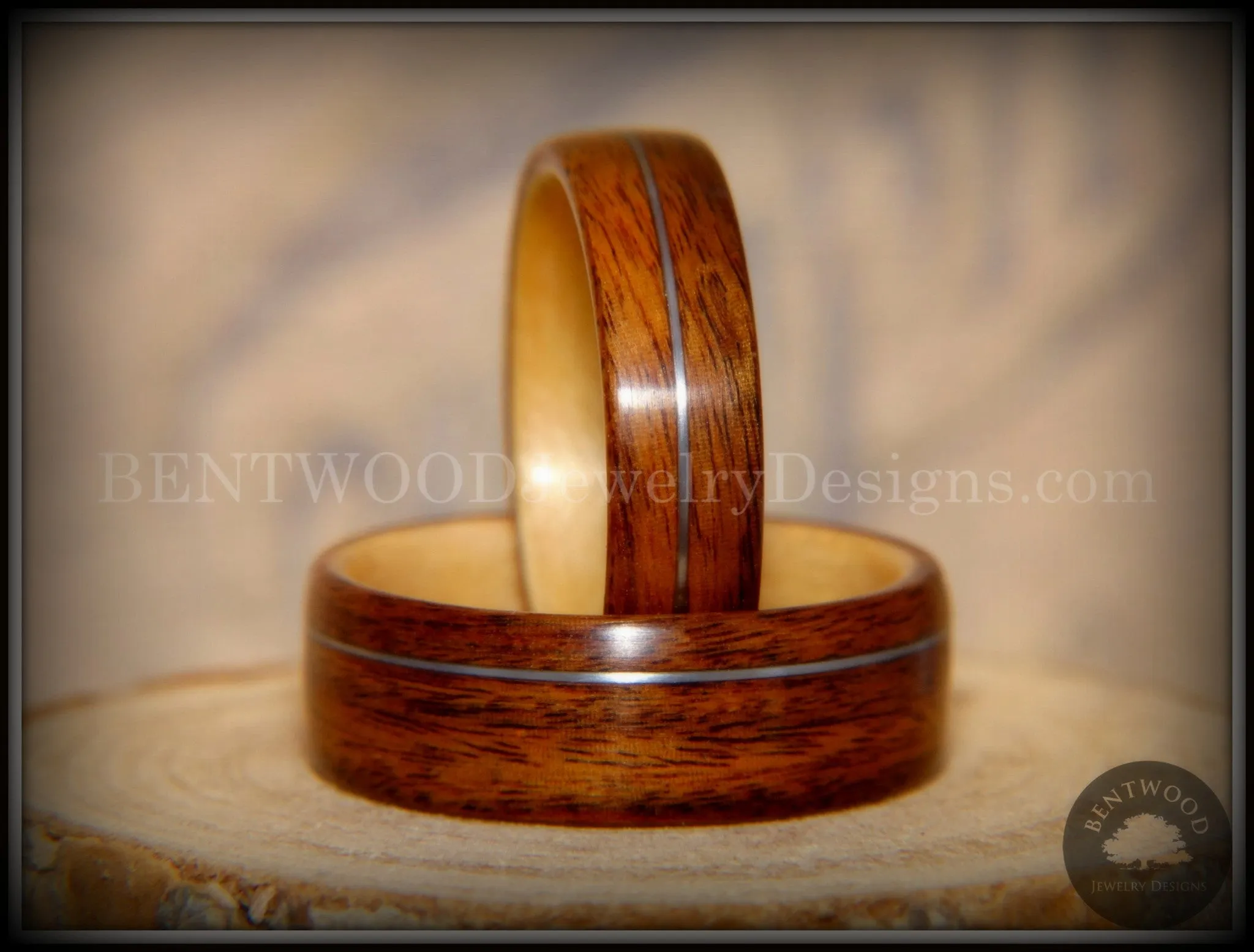 Bentwood Rings Set - S. American Rosewood and N. American Maple with Silver Wire Inlays