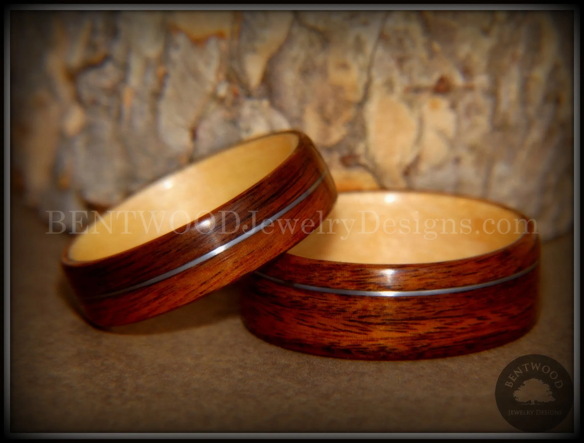 Bentwood Rings Set - S. American Rosewood and N. American Maple with Silver Wire Inlays