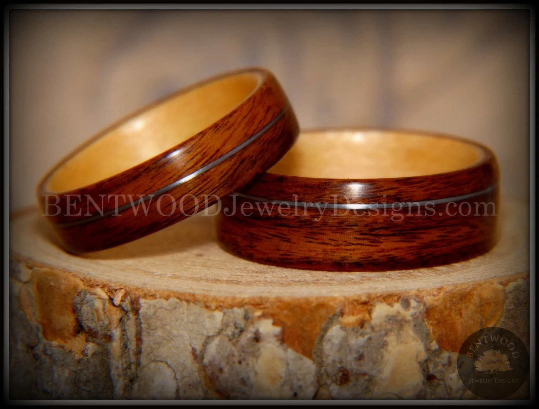 Bentwood Rings Set - S. American Rosewood and N. American Maple with Silver Wire Inlays