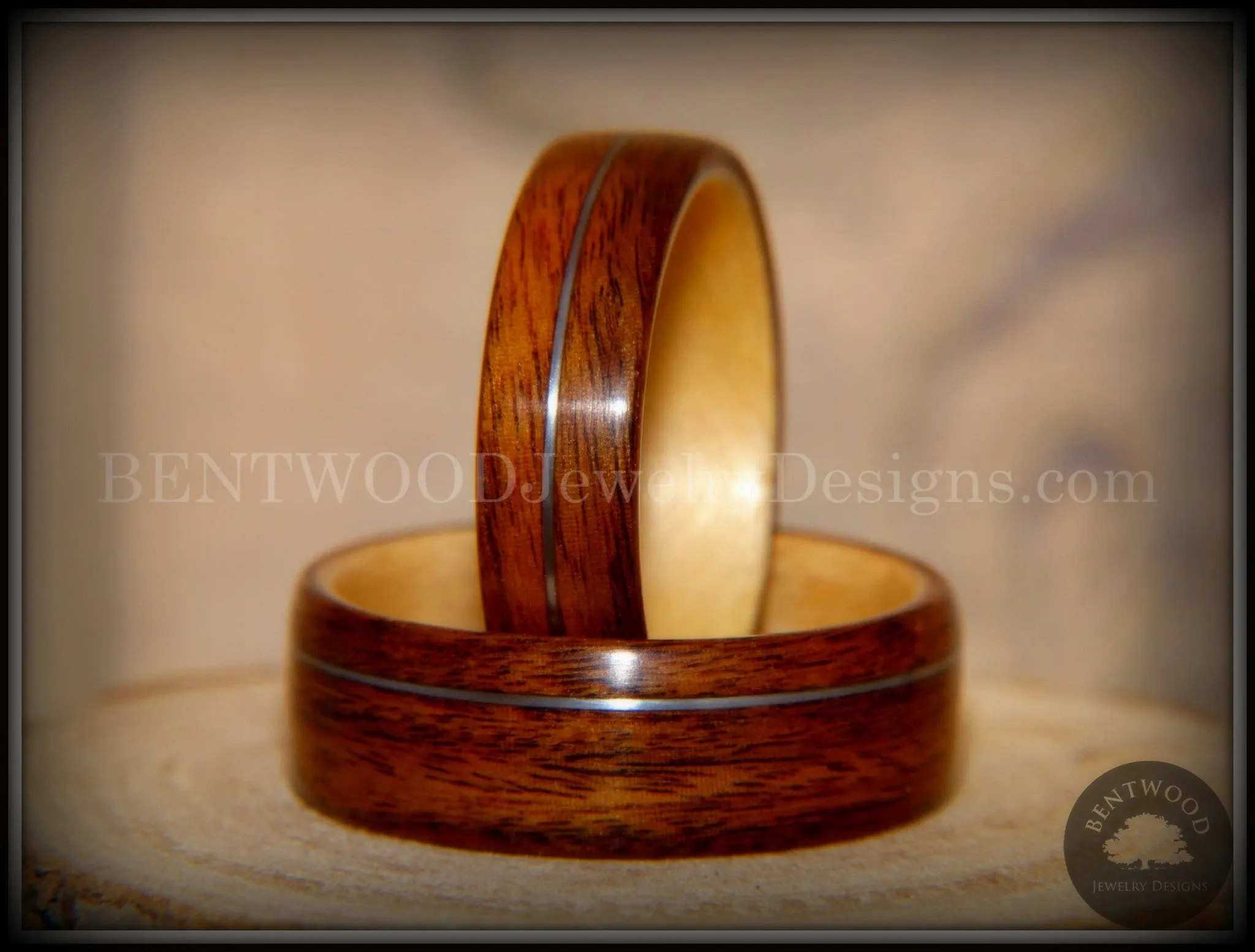 Bentwood Rings Set - S. American Rosewood and N. American Maple with Silver Wire Inlays