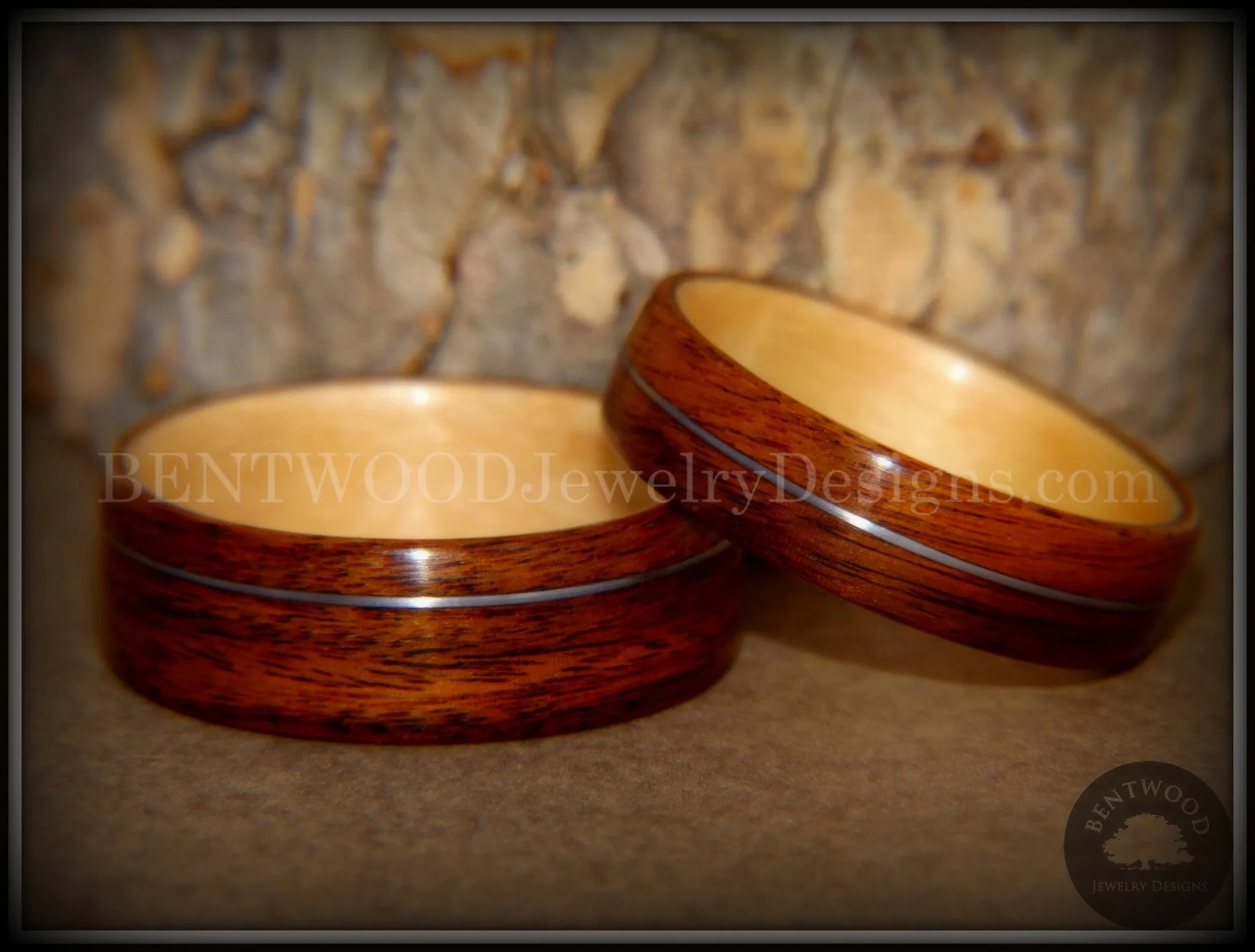 Bentwood Rings Set - S. American Rosewood and N. American Maple with Silver Wire Inlays