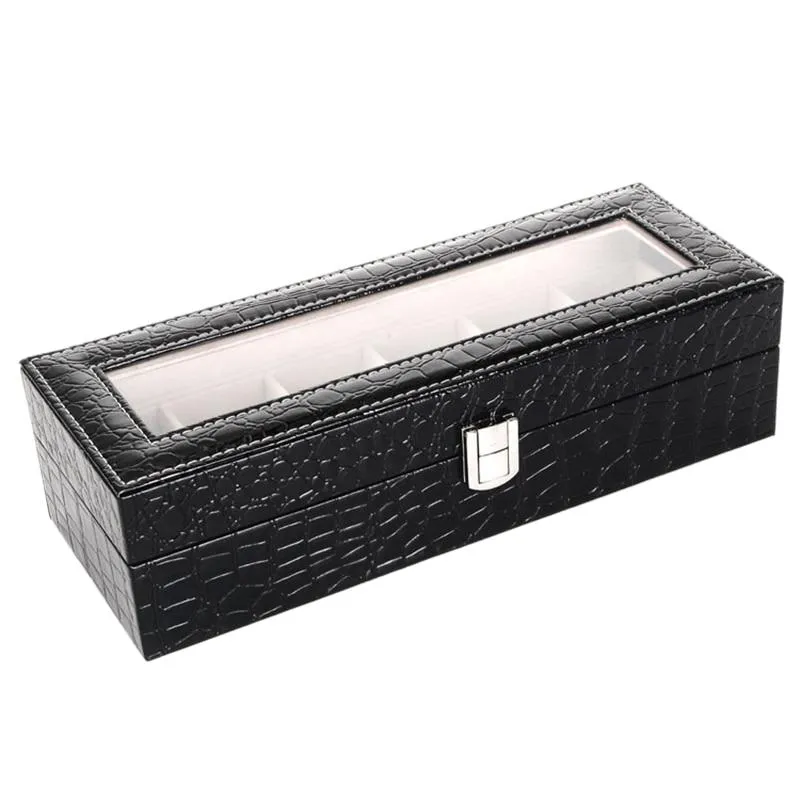 Black Leather Watch and Jewelry Storage Box