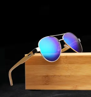 Chanj Sunglasses Aviators UV400 Polarized Lens Wooden Arms