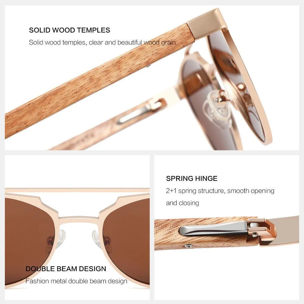 Chanj Sunglasses Aviators UV400 Polarized Lens Wooden Arms