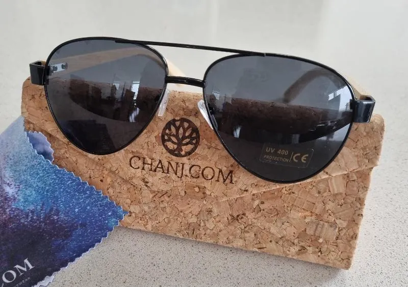 Chanj Sunglasses Aviators UV400 Polarized Lens Wooden Arms