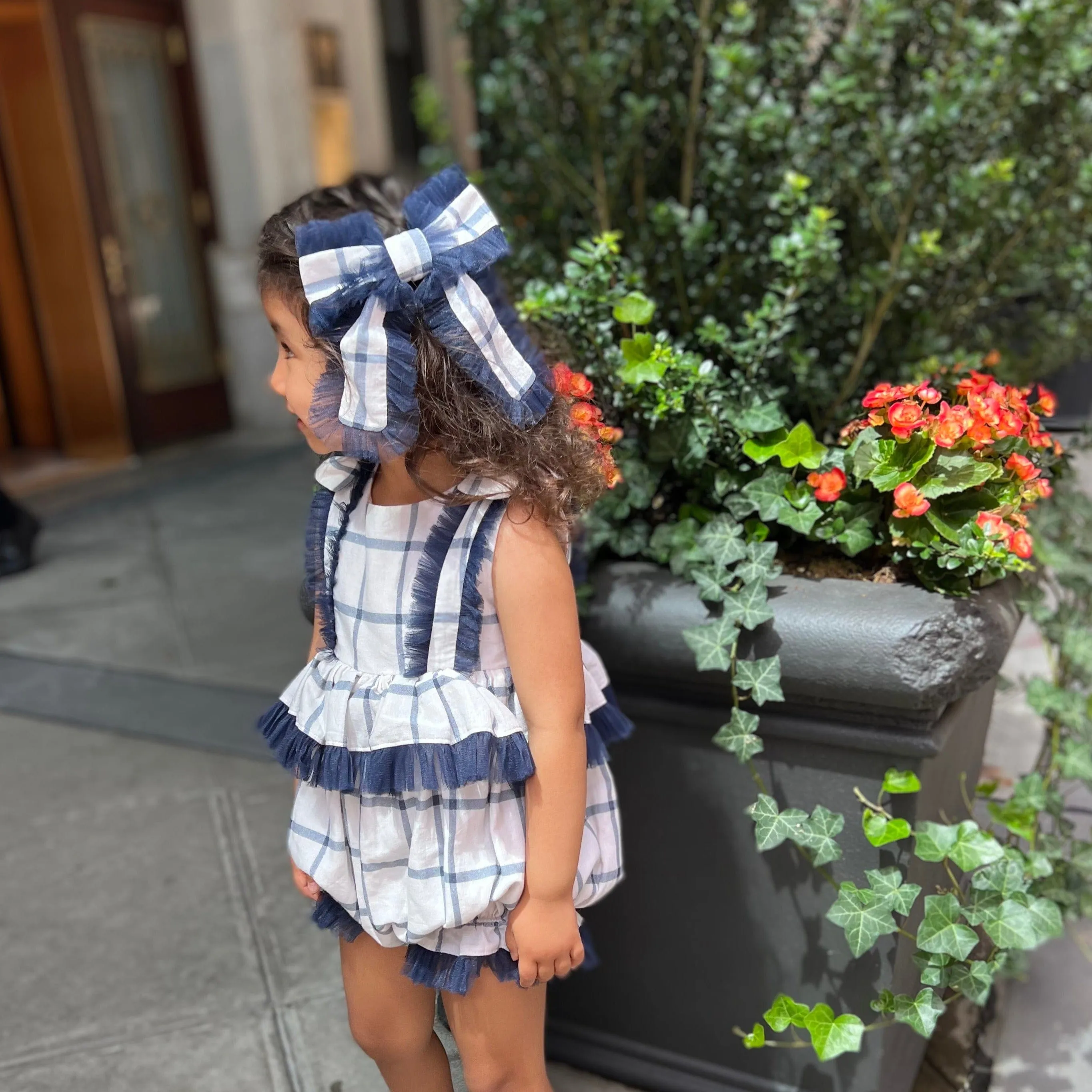 Checkered Linen Hair Bow