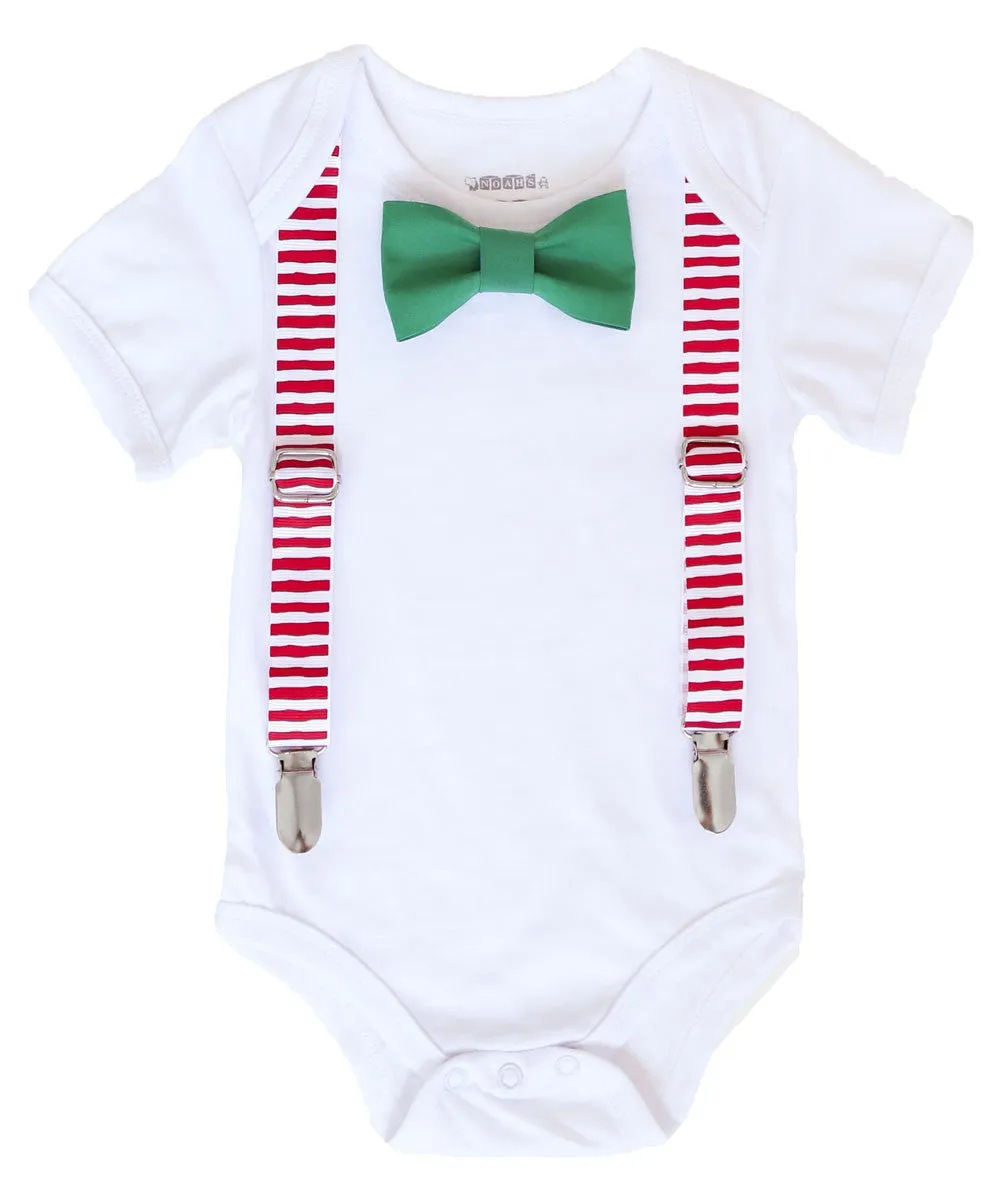 Christmas Outfits for Boys Red White Suspenders Bow Tie Legwarmers