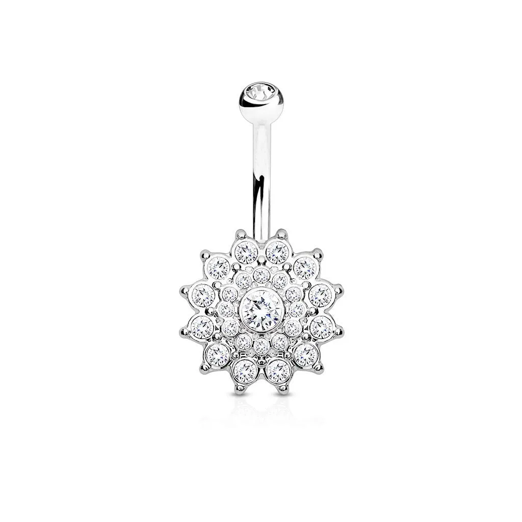 Crystal Paved Dahlia 316L Surgical Steel WildKlass Belly Button Navel Rings