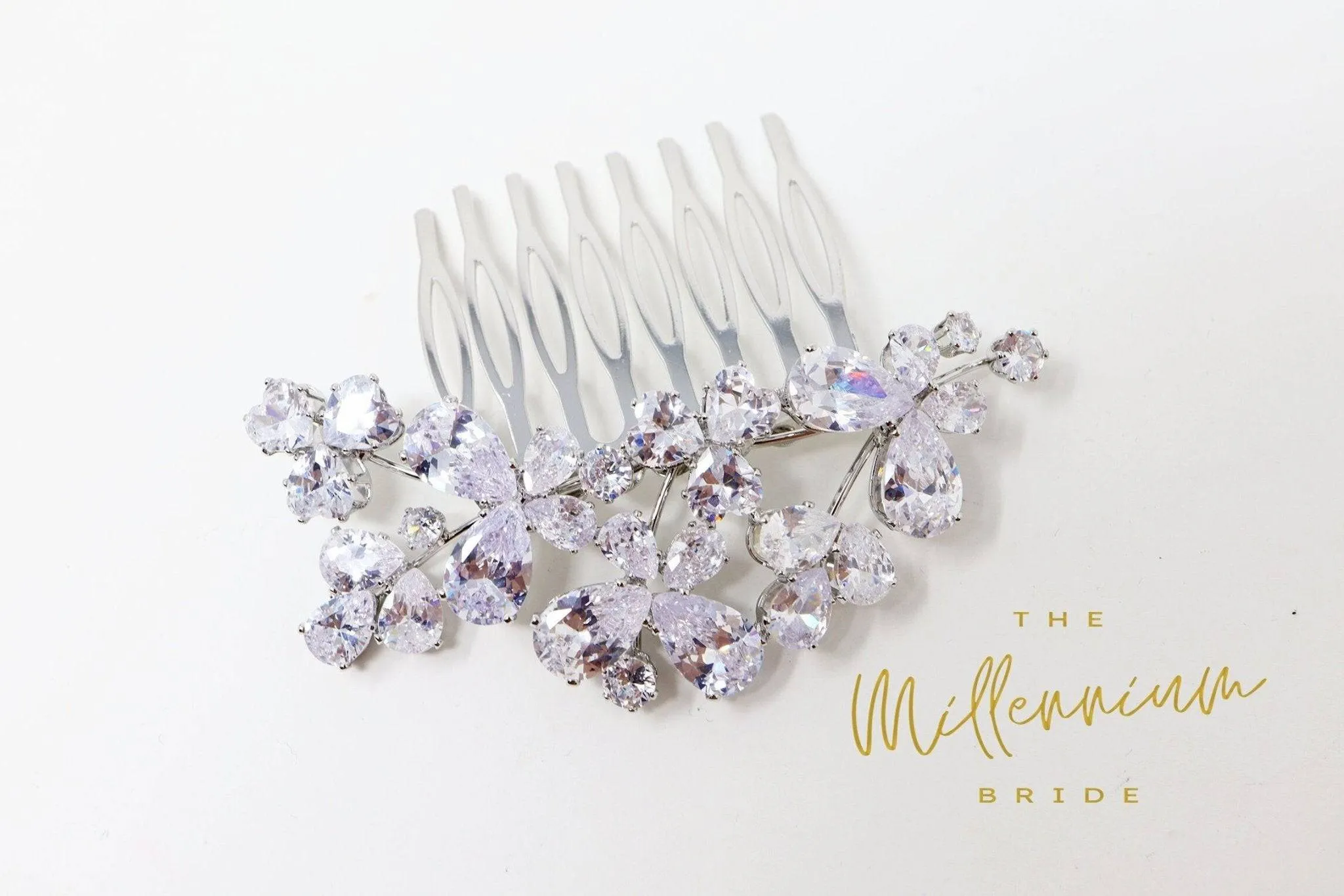 Cubic Zirconia, Diamond Butterfly Floral Bridal Hair Comb, Bridal Hair Accessories, Wedding Hair Accessory, Bridal Hair Comb.