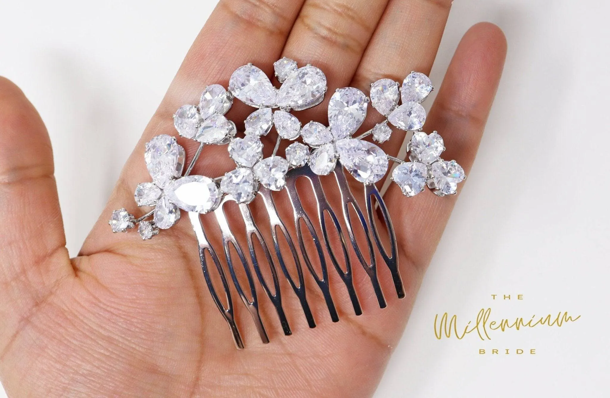 Cubic Zirconia, Diamond Butterfly Floral Bridal Hair Comb, Bridal Hair Accessories, Wedding Hair Accessory, Bridal Hair Comb.