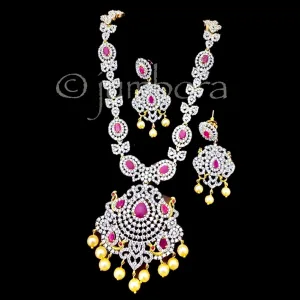 Diamond Alike AD Zircon (CZ) White & Ruby Necklace