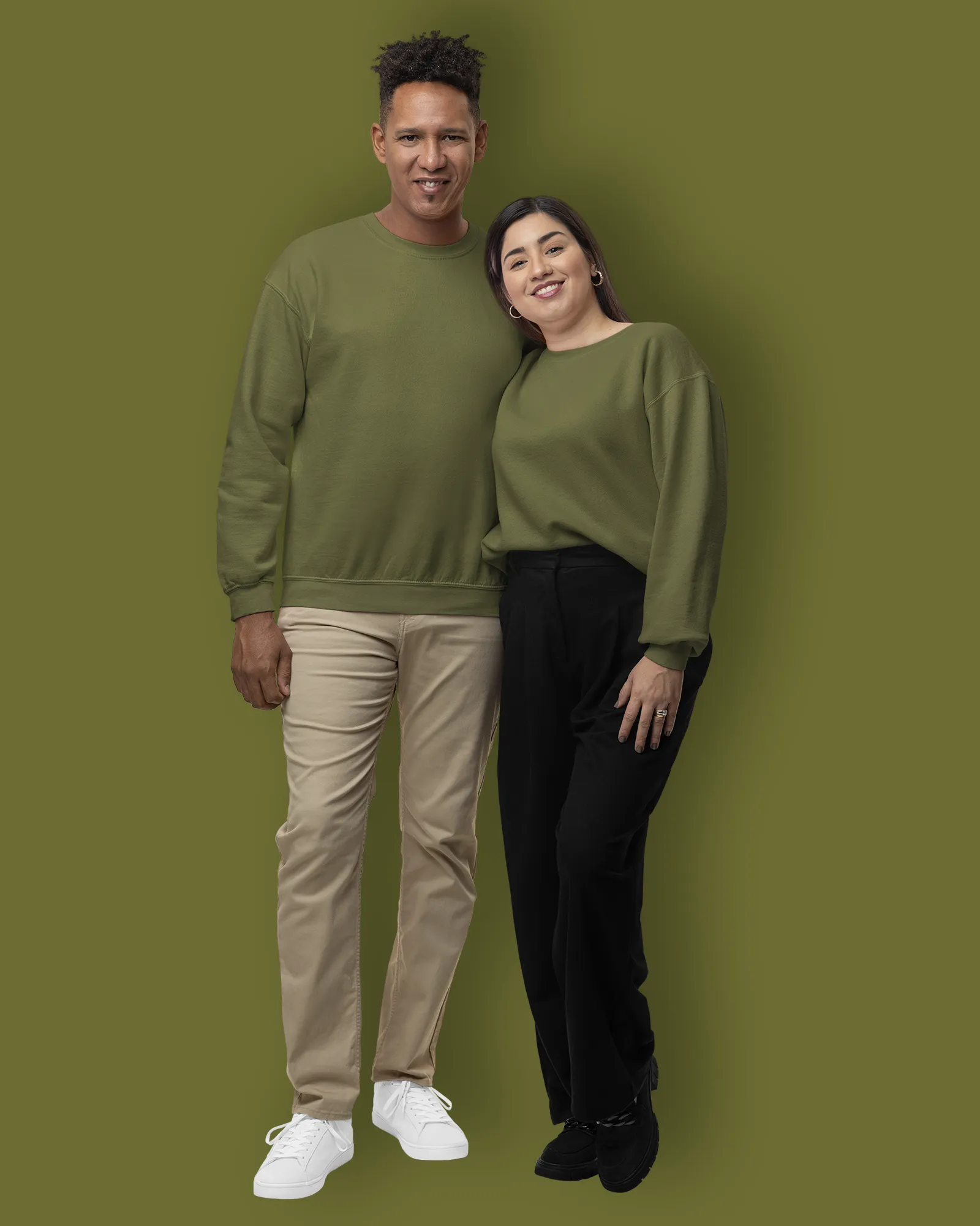 Drop Shoulder Sweatshirt: Olive Green