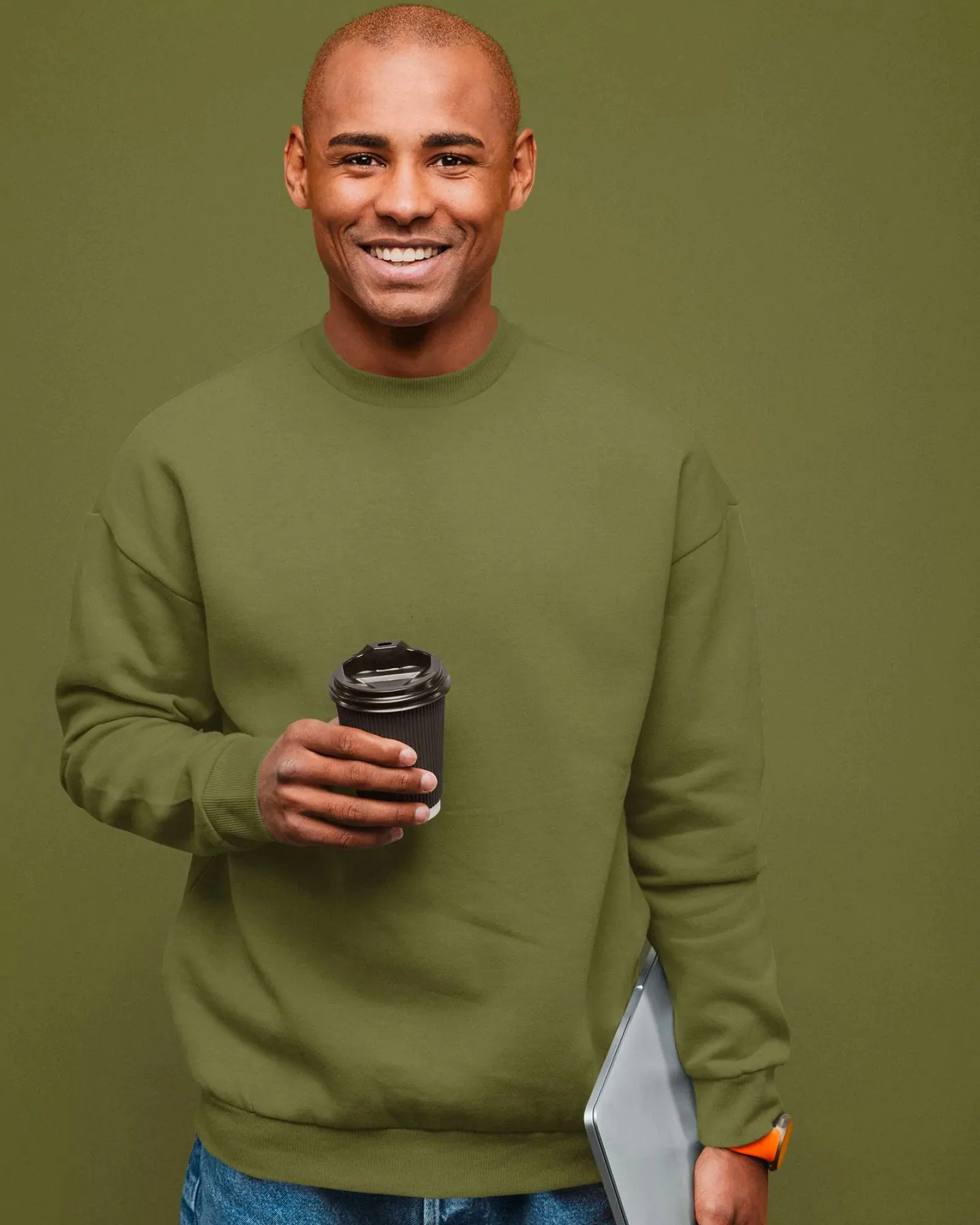 Drop Shoulder Sweatshirt: Olive Green