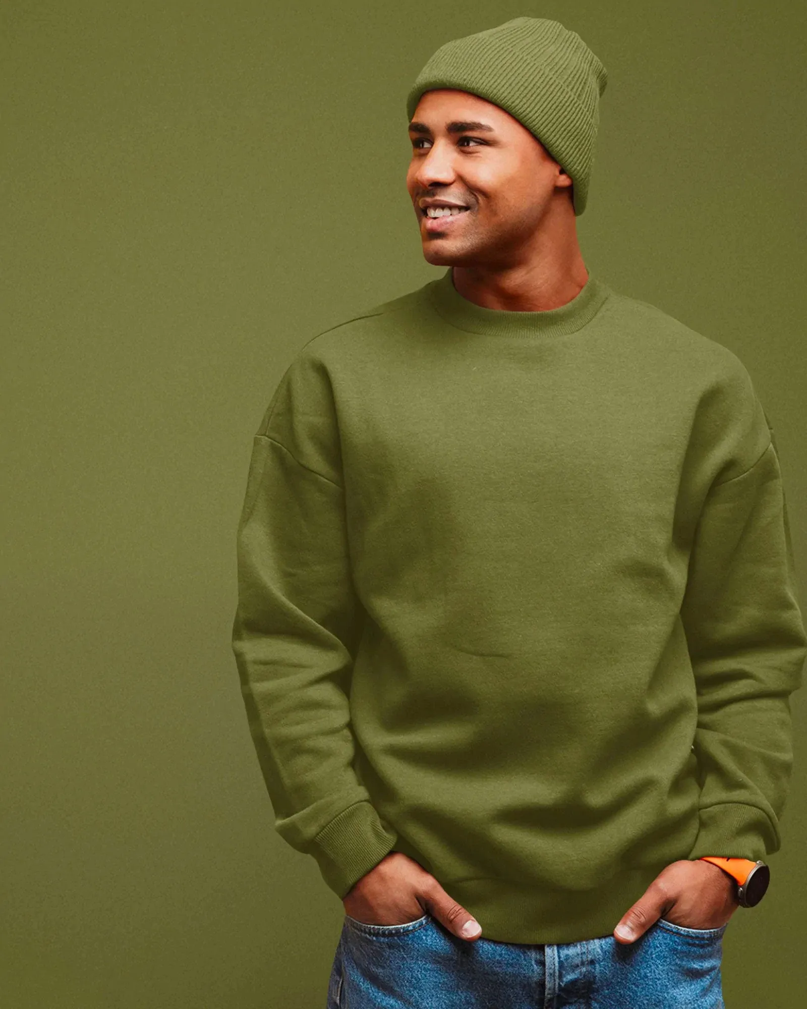 Drop Shoulder Sweatshirt: Olive Green