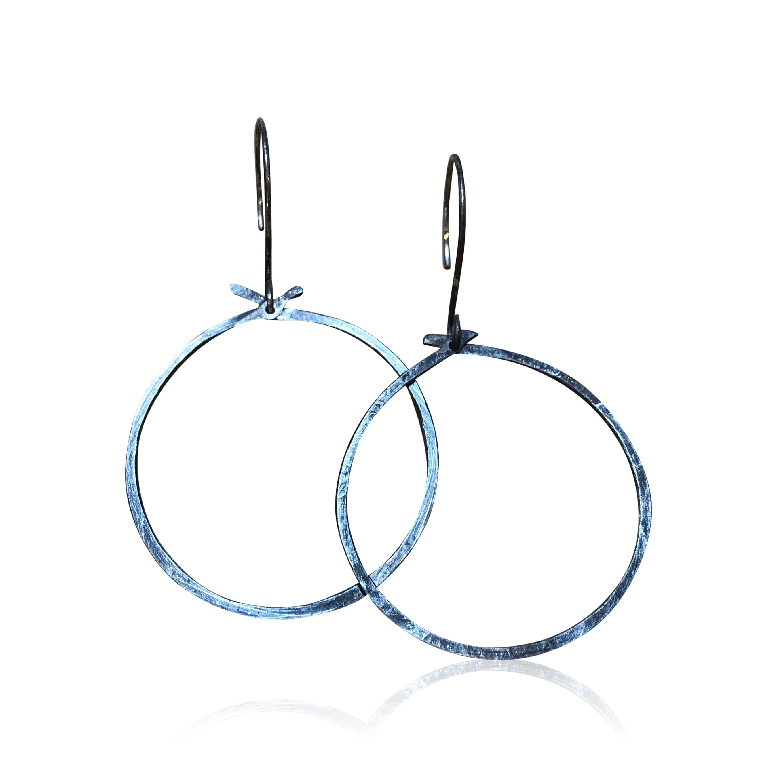 E9 - Bow Tie Sterling Silver Large Hoop Earrings, Hammered Hoop Earrings, Hammered Earrings