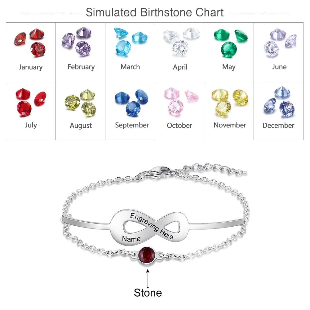 Engraved Infinity Bracelets With Name & Birthstone