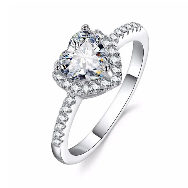 Fashion Crystal Heart Shaped Wedding Rings