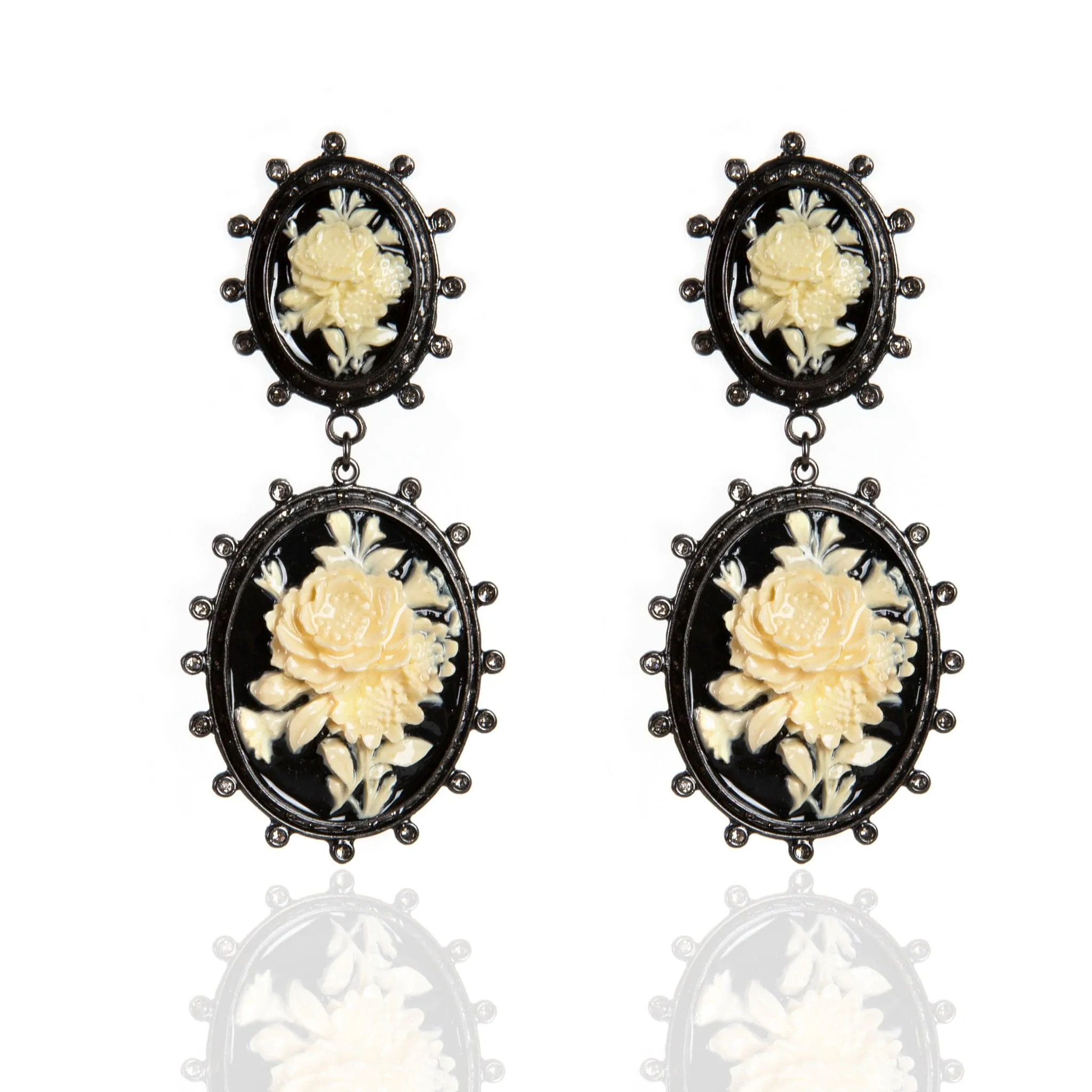 Floral Cameo Statement Clip Earrings