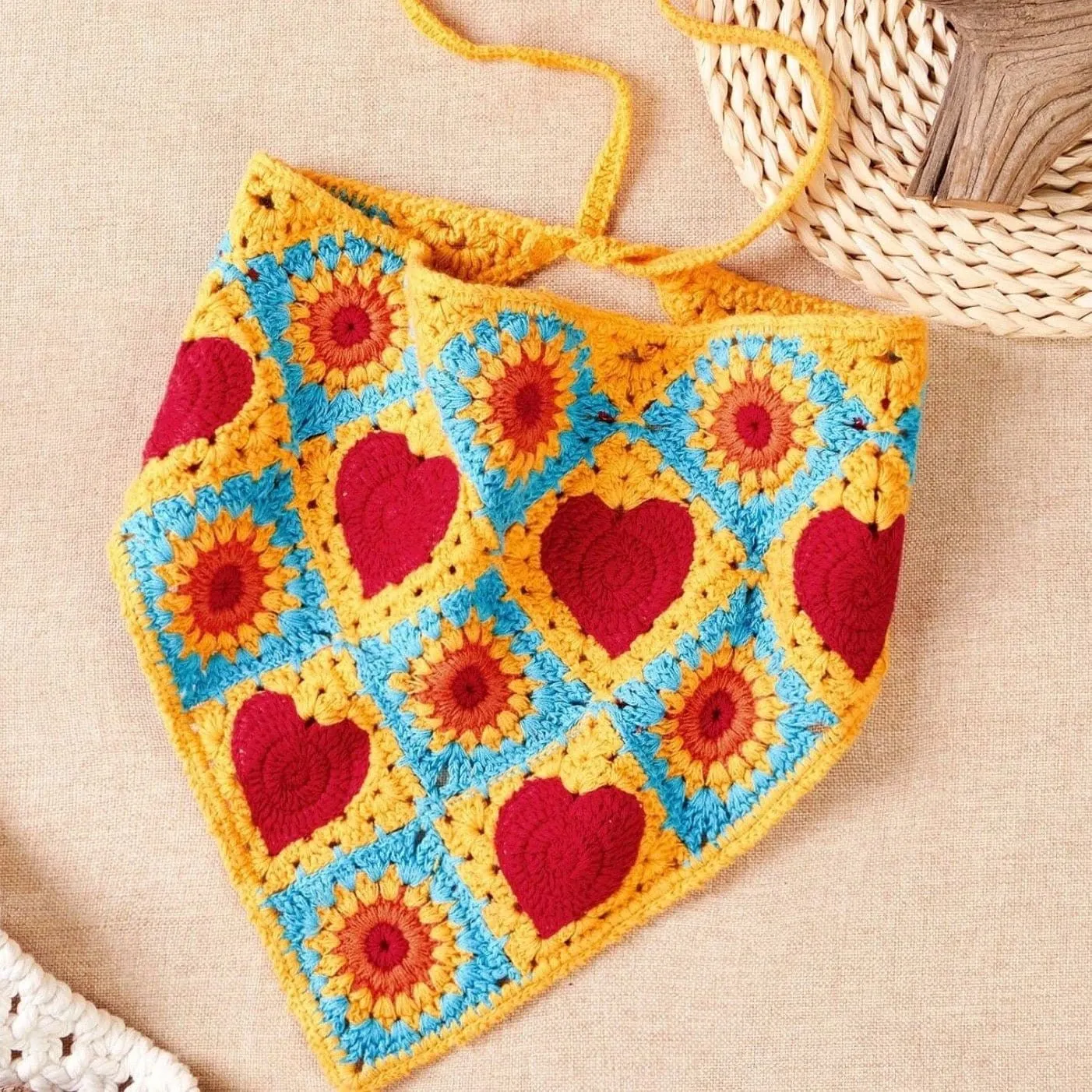 Floral Hearts Crochet Hair Kerchief