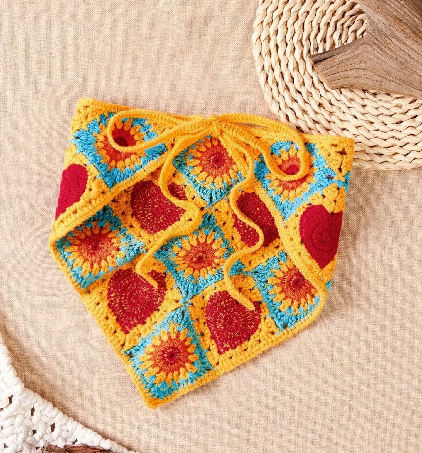 Floral Hearts Crochet Hair Kerchief